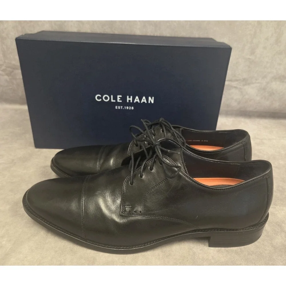 Cole Haan Mens Blk Dress Shoe SZ 12D Lenox Cap Retail: $198